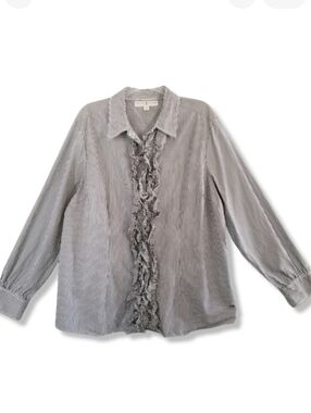 Tommy Hilfiger Striped Ruffled Tuxedo Shirt 20‎ Plus Button Blouse